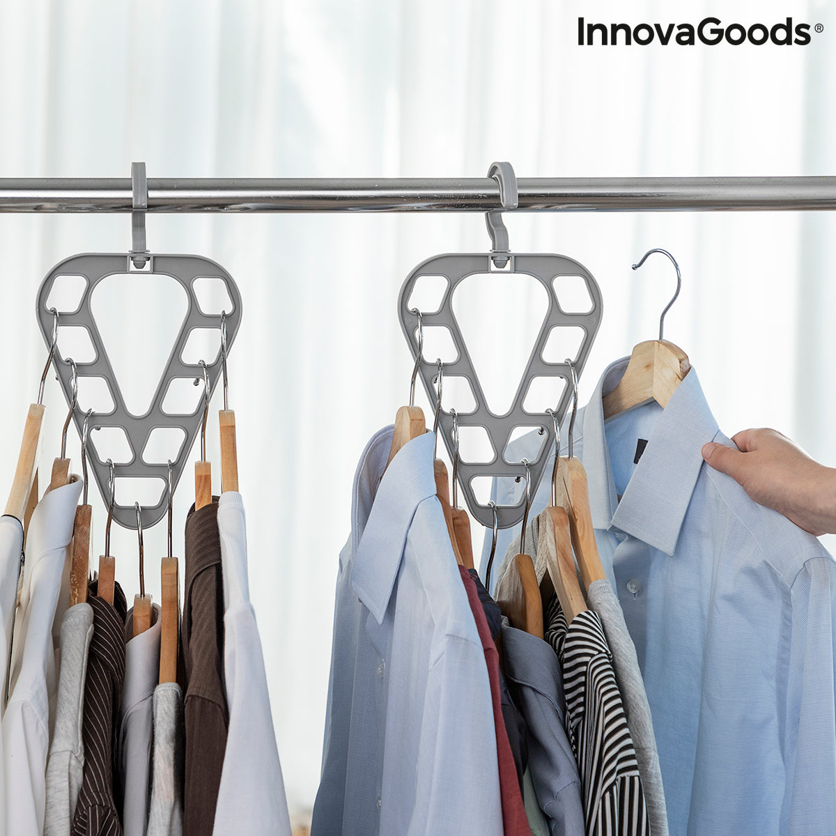 Set of two Orzer InnovaGoods hanger organizers by Bigbuy, showing compact, multifunctional furniture storage solutions.