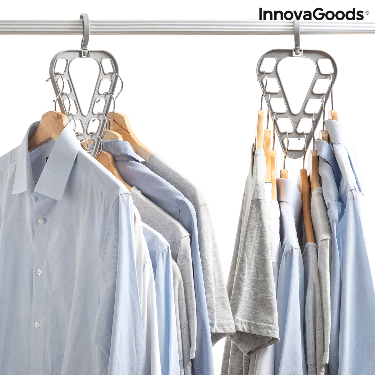 Set of two Bigbuy Hanger Organizers from Orzer InnovaGoods, made of durable furniture material, displayed on a wooden surface.