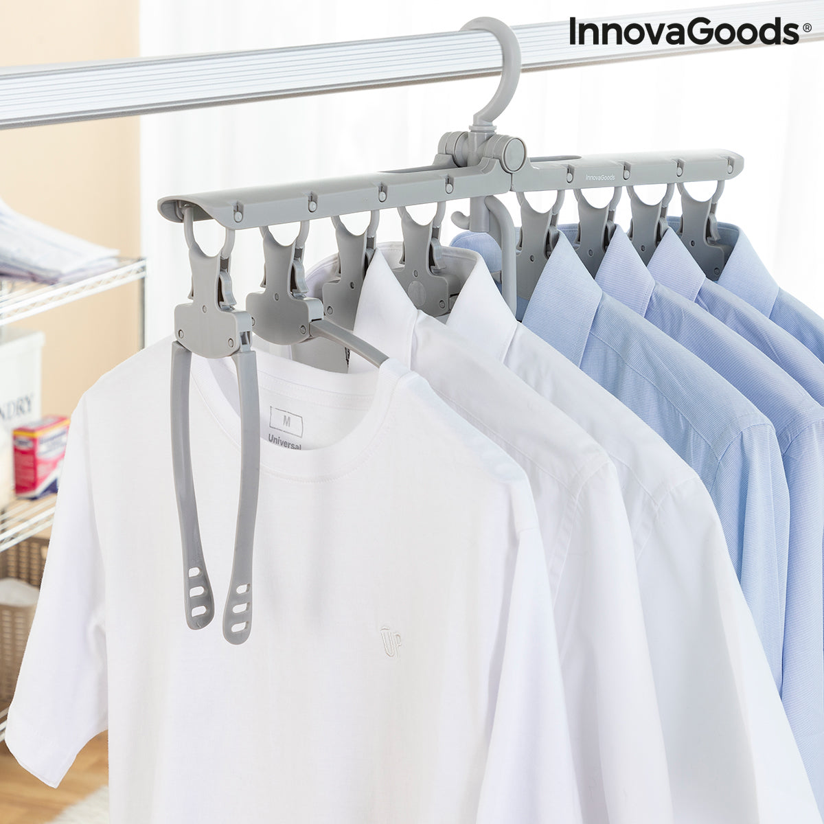 InnovaGoods 8-in-1 Multi Hanger Spavver for furniture, with multiple hooks for organizing clothing and accessories.