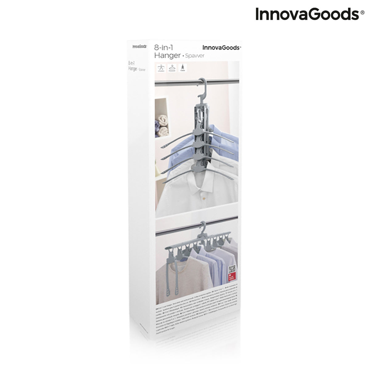 Pack of 100 InnovaGoods 8-in-1 Multi Hanger Spavver furniture hangers with versatile design for organizing clothes and accessories.