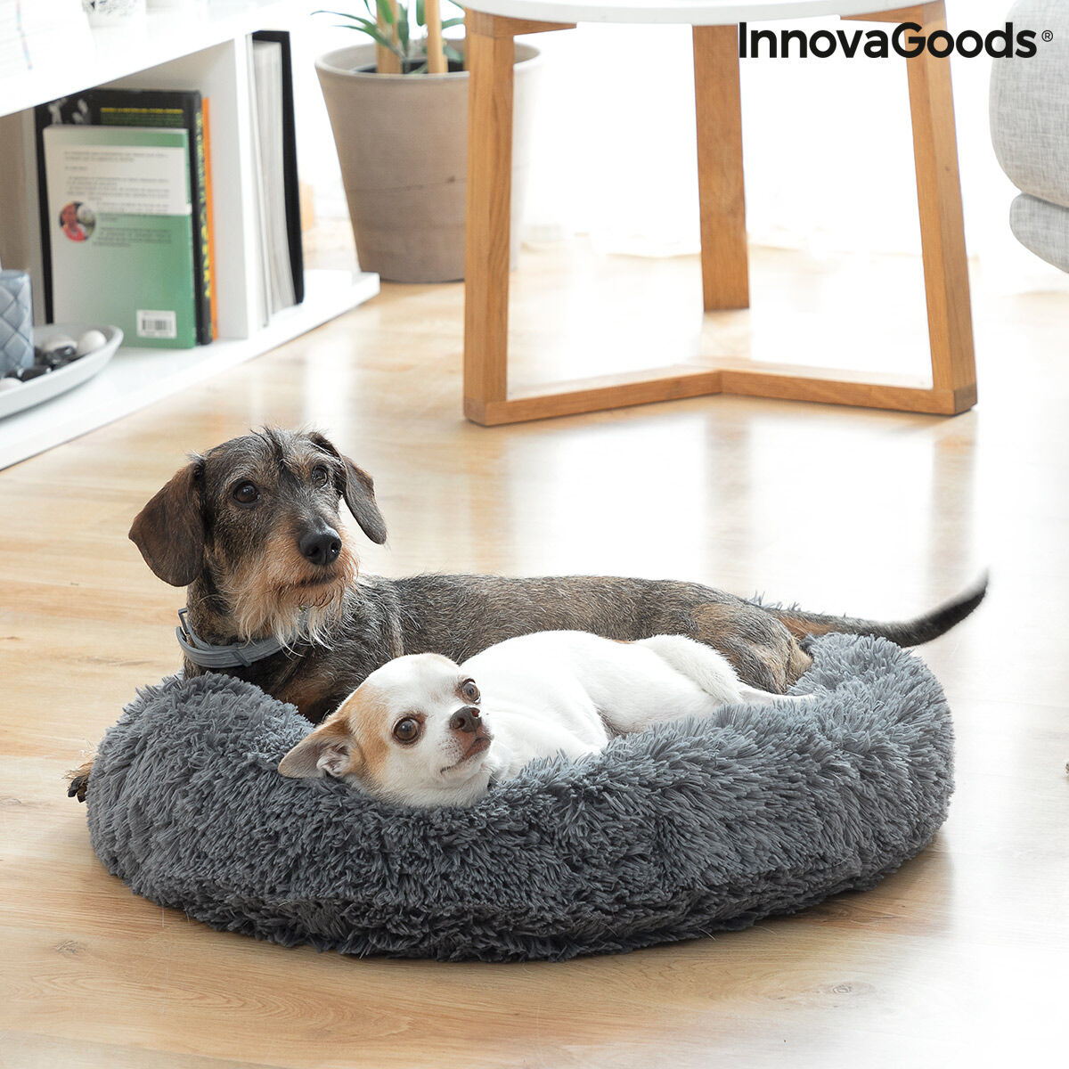 Bigbuy anti-stress pet bed by InnovaGoods, round 60 cm diameter with soft fabric, designed for comfort and relaxation for pets.