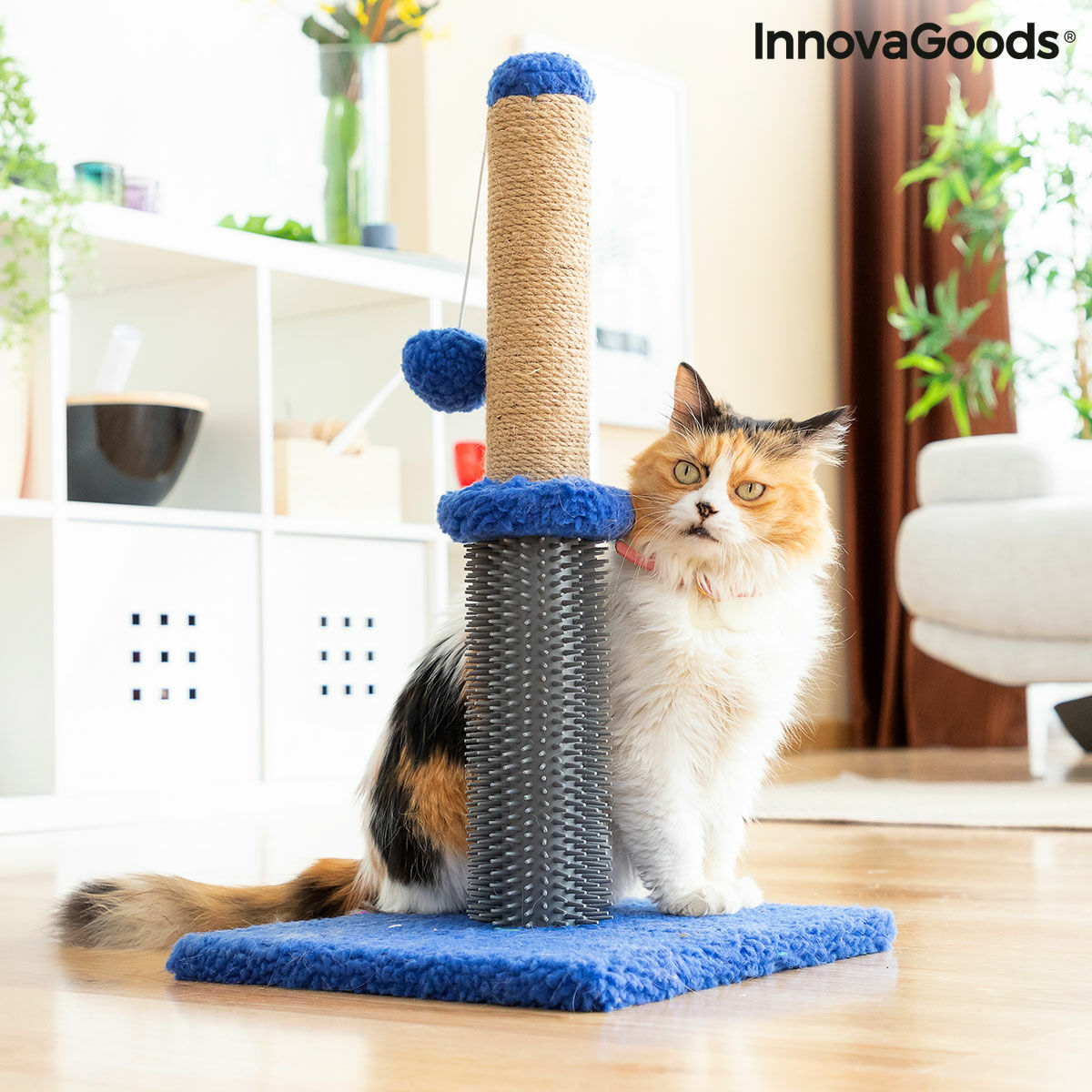 Bigbuy Miausage InnovaGoods cat scratching and massage post with a ball, made for pets to scratch, play, and relax.
