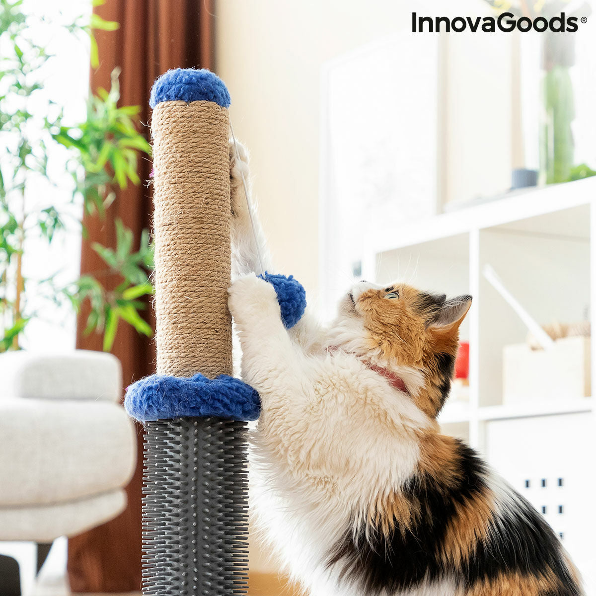 Bigbuy Miausage InnovaGoods cat scratching and massage post with ball, featuring sisal surface and playful design for pets.