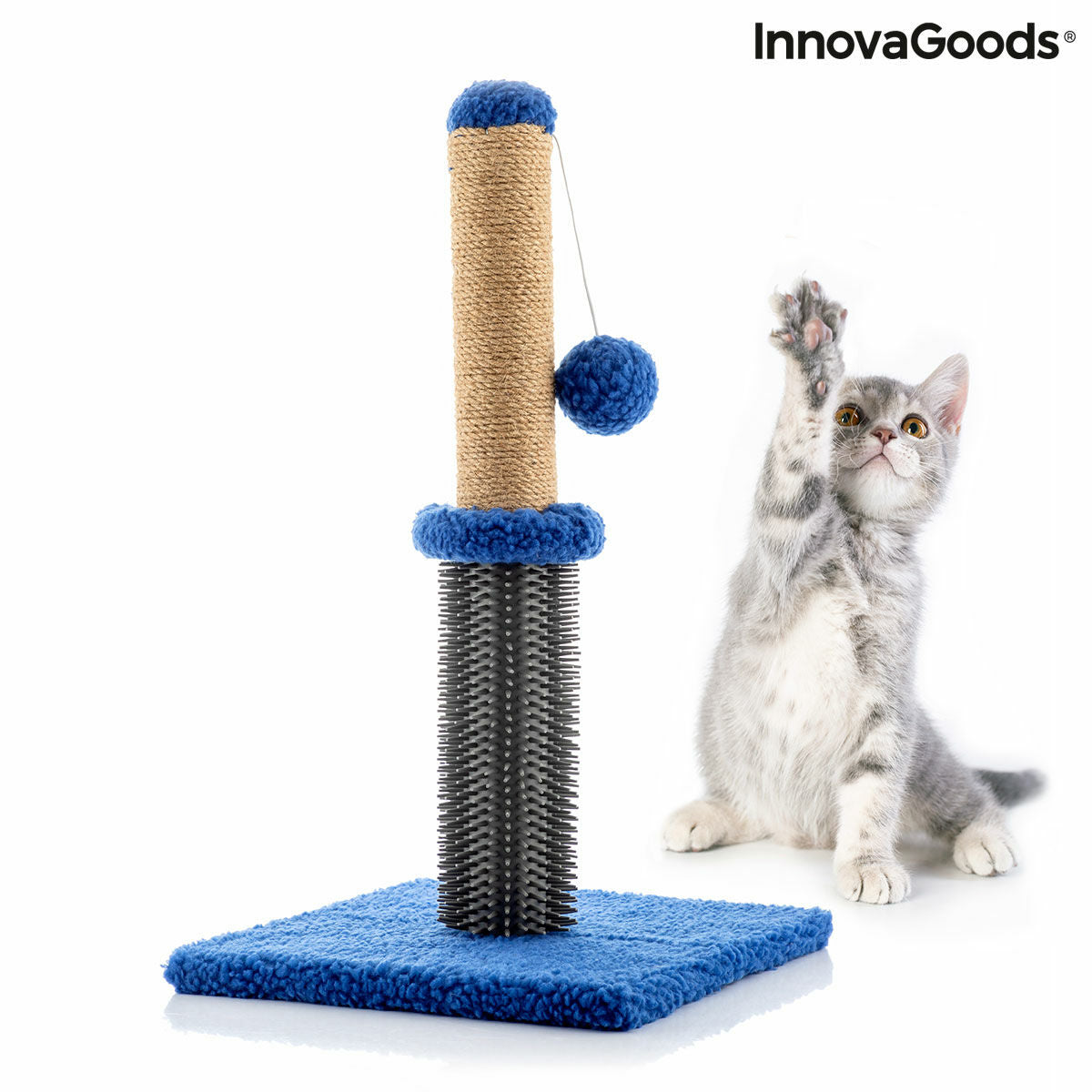 Bigbuy Miausage InnovaGoods cat scratching and massage post with ball for pets, featuring a sisal scratching surface and playful ball.