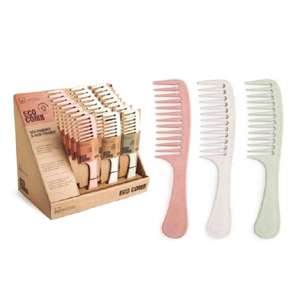 Eco comb from IDC Institute by Bigbuy, showcasing a sustainable haircare tool with fine and wide teeth for detangling and styling.