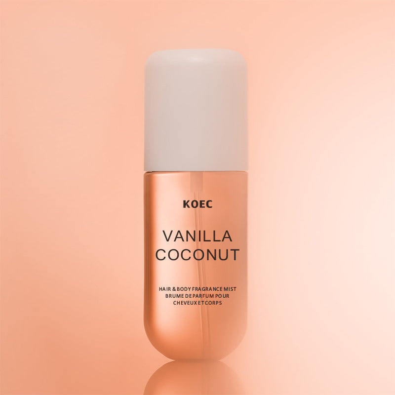 Carmine Juneberry KOEC™ Vanilla Hair &amp; Body Spray for Men, featuring smooth, warm, masculine scent in a sleek spray bottle.