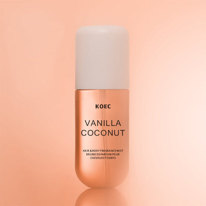 Carmine Juneberry KOEC™ Vanilla Hair &amp; Body Spray for Men, featuring smooth, warm, masculine scent in a sleek spray bottle.