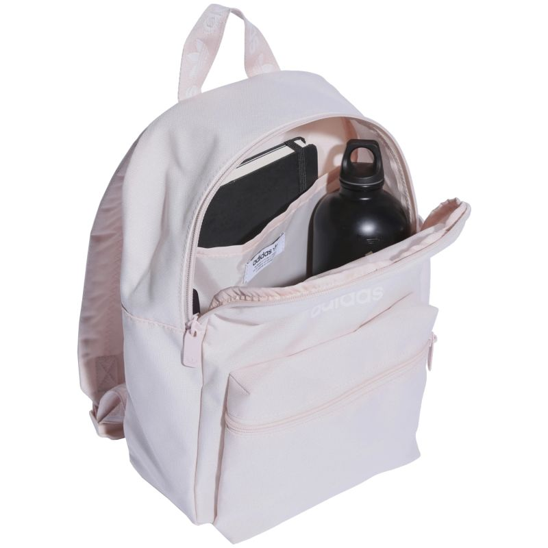 Adidas Adicolor Classic Small Backpack by Start2Finish, featuring black color, front zip pocket, adjustable straps, and logo detail.