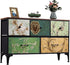 Peach Maple floral painted dresser with five drawers and fabric bins, showcasing colorful floral design and wooden handles.