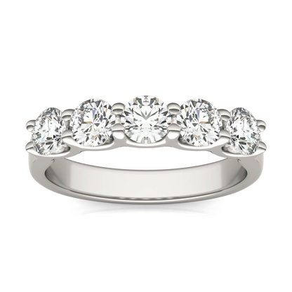 Start2Finish AGI Certified 1.25 CTW round lab-grown diamond anniversary band in 14K white gold, five-stone design.