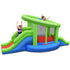 Emerald Caeneus inflatable bounce castle with two slides and basketball hoop, colorful home outdoor bouncy castle for kids.