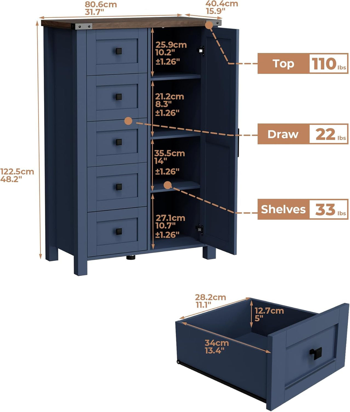 Farmhouse Whitewashed Extra Tall Dresser With Drawers