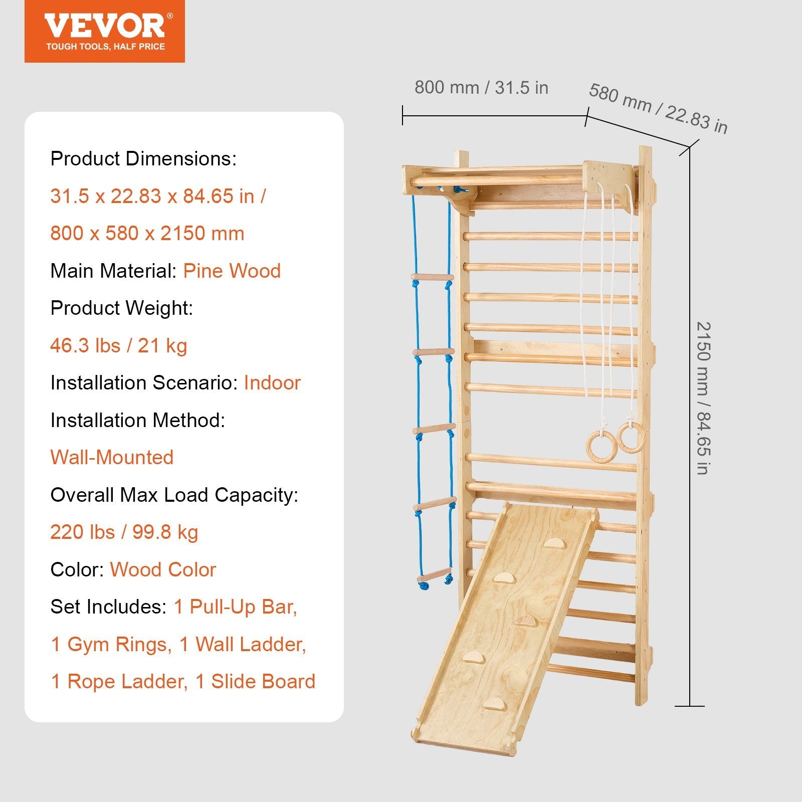 Pear Daisy Swedish Ladder Wall Gym 5-in-1 wooden indoor climbing toy for kids in a home playroom setting.