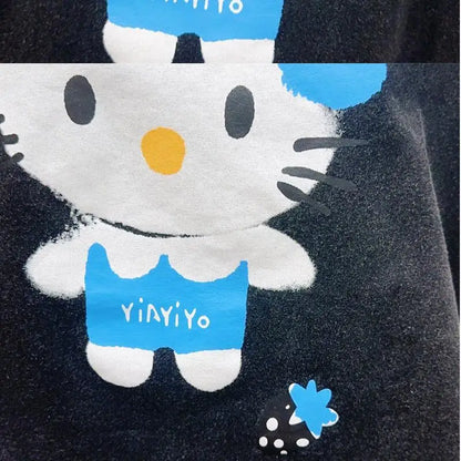 Start2Finish Hello Kitty cotton short-sleeved T-shirt with cartoon design, street fashion style, casual and retro vintage look.