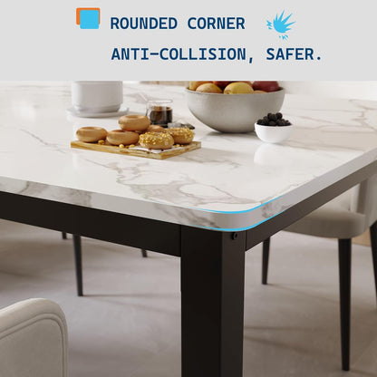 78 Inches Marble Industrial Rectangular Dining Table
