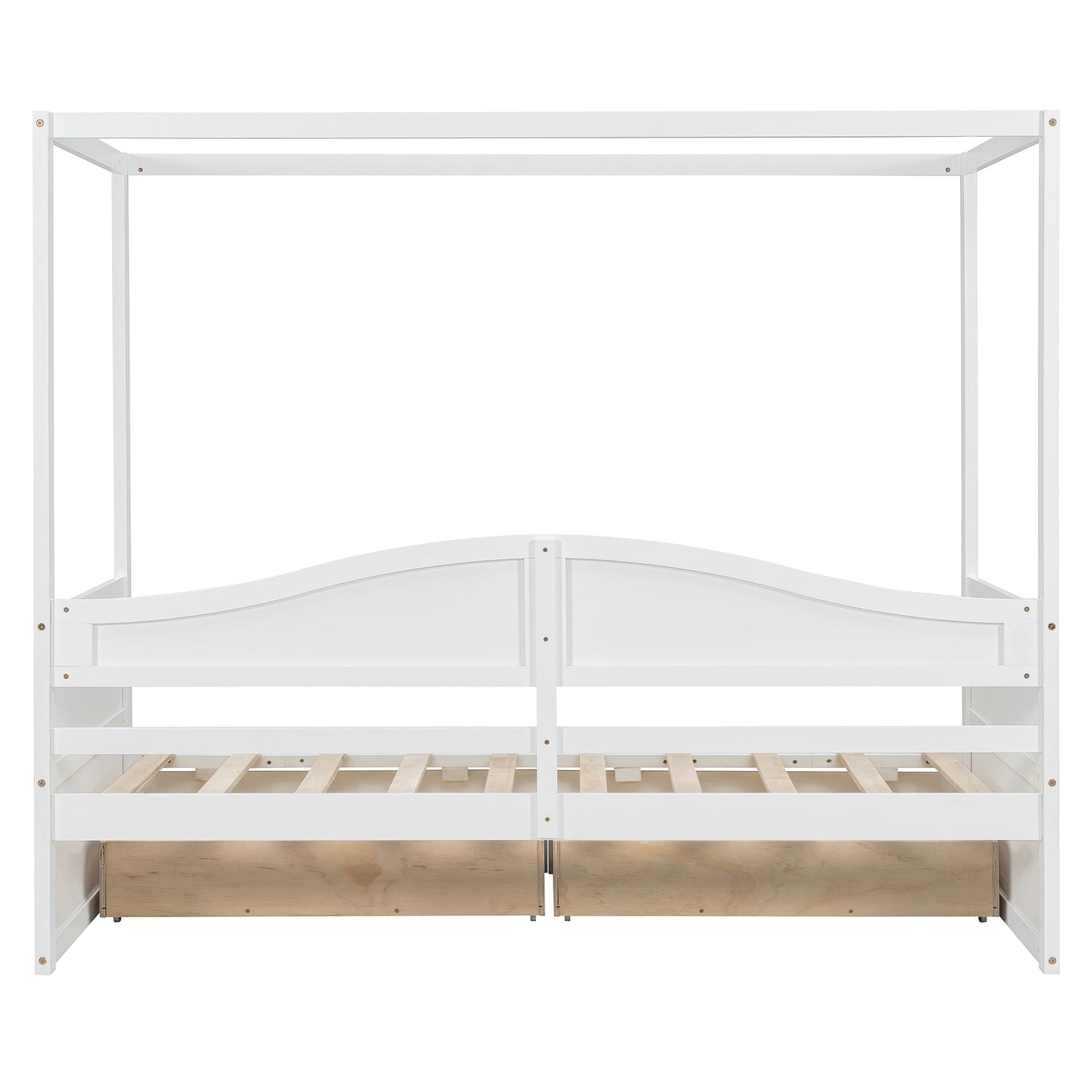 Sangria Beech twin size canopy day bed with two drawers, featuring a wooden bed frame and canopy for bedroom decor.