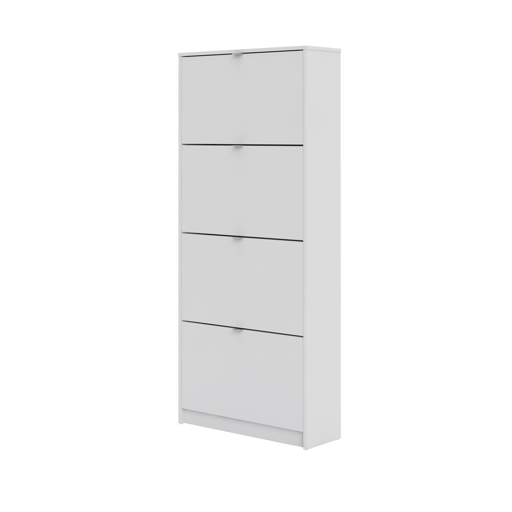Bright white 4-drawer shoe cabinet by Start2Finish with sleek design and silver handles, suitable for organized footwear storage.
