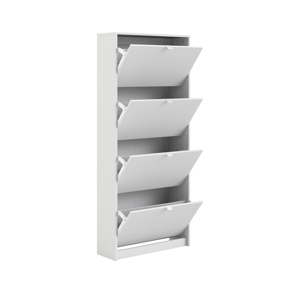 White Bright 4 Drawer Shoe Cabinet by Start2Finish with sleek design and ample storage for organizing shoes.