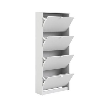 White Bright 4 Drawer Shoe Cabinet by Start2Finish with sleek design and ample storage for organizing shoes.