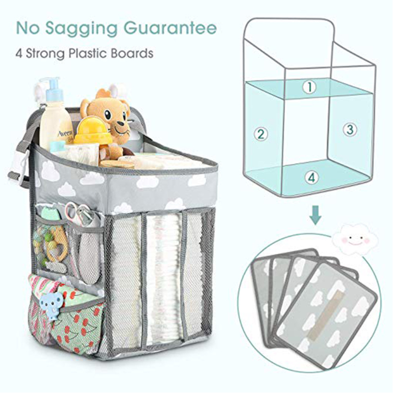Maroon Asteria portable baby crib organizer hanging bag with multiple compartments for baby essentials and accessories.