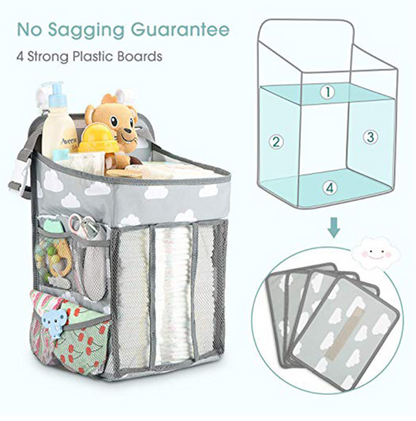 Maroon Asteria portable baby crib organizer hanging bag with multiple compartments for baby essentials and accessories.