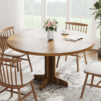 Round Dining Table 47 Inch Brown Matte Textured Finish