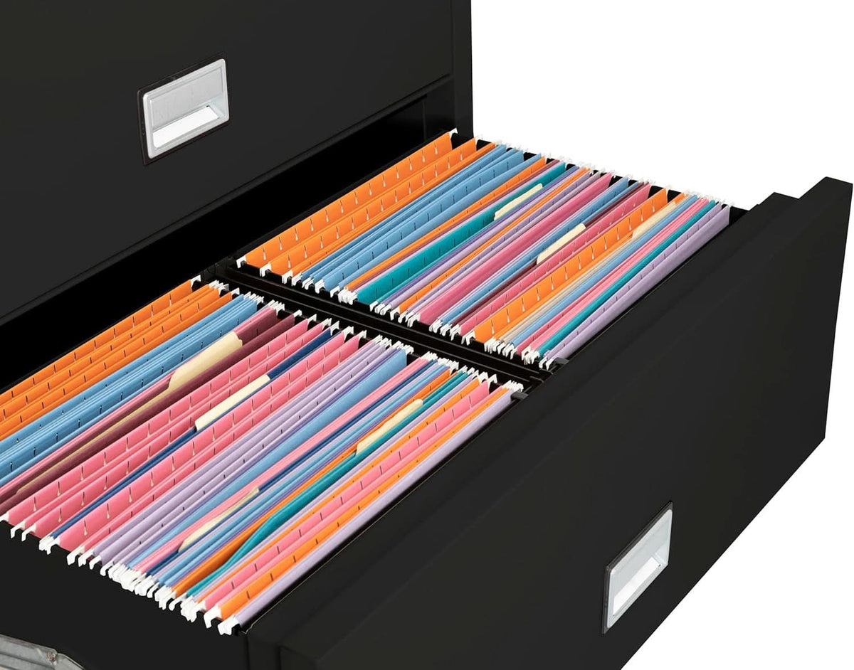 38 Inch Lateral 4 Drawer Fireproof File Cabinet With Key Lock Black