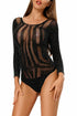 Jade rhinestone long sleeve hollow-out bodysuit for women, featuring shimmering embellishments and a fitted silhouette.
