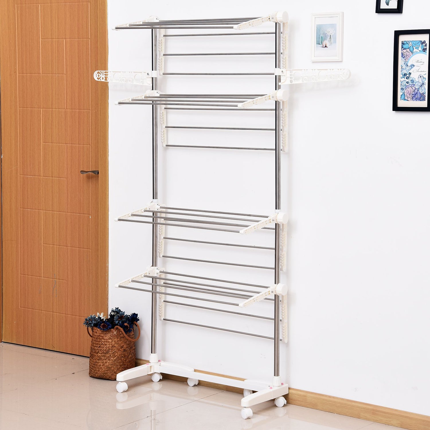 Taupe Shadow HOMCOM 4-layer folding clothes hanger stand dryer with towel rack, home and garden storage solution, multiple drying options