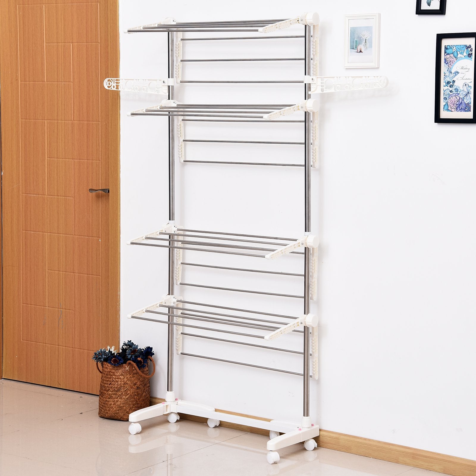 Taupe Shadow HOMCOM 4-layer folding clothes hanger stand dryer with towel rack, home and garden storage solution, multiple drying options
