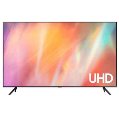 Samsung UE43AU7105 43-inch 4K Ultra HD LED Smart TV showing a vibrant screen with a sleek black frame.