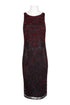 Crimson Bamboo Theia sleeveless mesh dress with boat neck, beaded details, and zipper back for women&