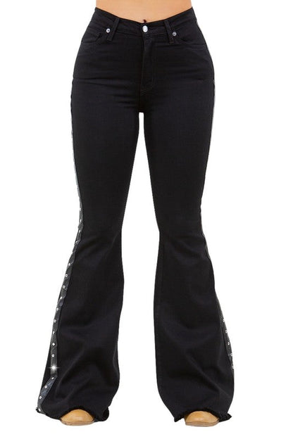 Jade Icarus Ropin Bell Bottom Jean with 32-inch inseam, showcasing the stylish automotive-inspired bell bottom denim pants.
