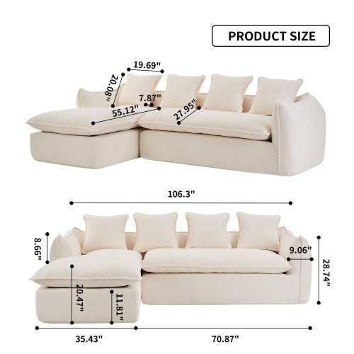 Carmine Juneberry oversized L-shape sofa with chaise, 3-seater home furniture, beige fabric, plush cushions, modern design