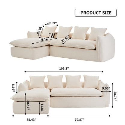 Carmine Juneberry oversized L-shape sofa with chaise, 3-seater home furniture, beige fabric, plush cushions, modern design