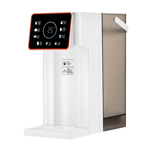 Pear Daisy countertop hot water dispenser with 6 temperature settings, 7 volume options, and 101oz capacity for home use.