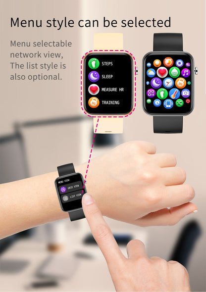 Salmon Lucky advanced smartwatch with three interchangeable bands and wellness activity tracker, showing a sleek digital display.