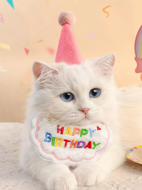 Seven-piece pet birthday hat and scarf set by Pear Daisy, featuring colorful, festive accessories for pets&