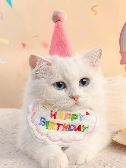 Seven-piece pet birthday hat and scarf set by Pear Daisy, featuring colorful, festive accessories for pets&