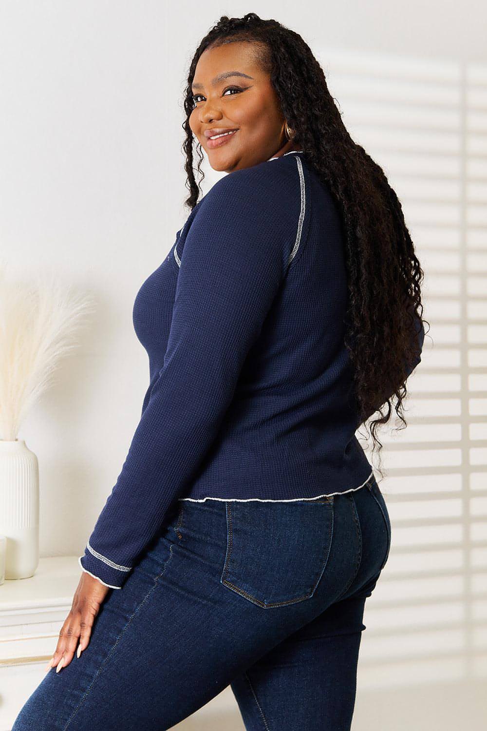 Carmine Juneberry Basic Bae long raglan sleeve round neck top in a casual, comfortable style, shown in a neutral color.