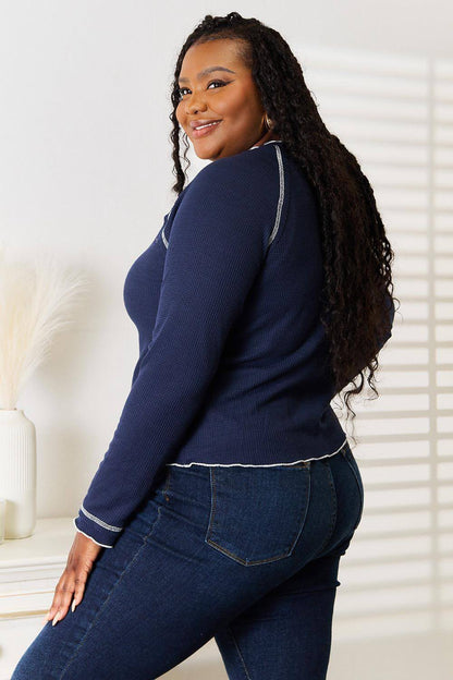 Carmine Juneberry Basic Bae long raglan sleeve round neck top in a casual, comfortable style, shown in a neutral color.
