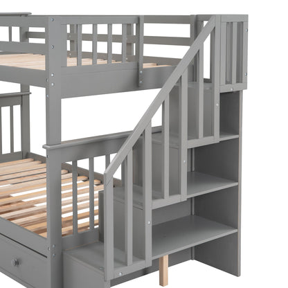 Sangria Beech twin-over-twin bunk bed with three storage drawers, sturdy wooden furniture for bedroom or dorm room.