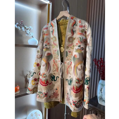 Chinese style kimono cardigan jacket for women with intricate embroidery, featuring traditional Hanfu-inspired design and elegant Asian fashion.