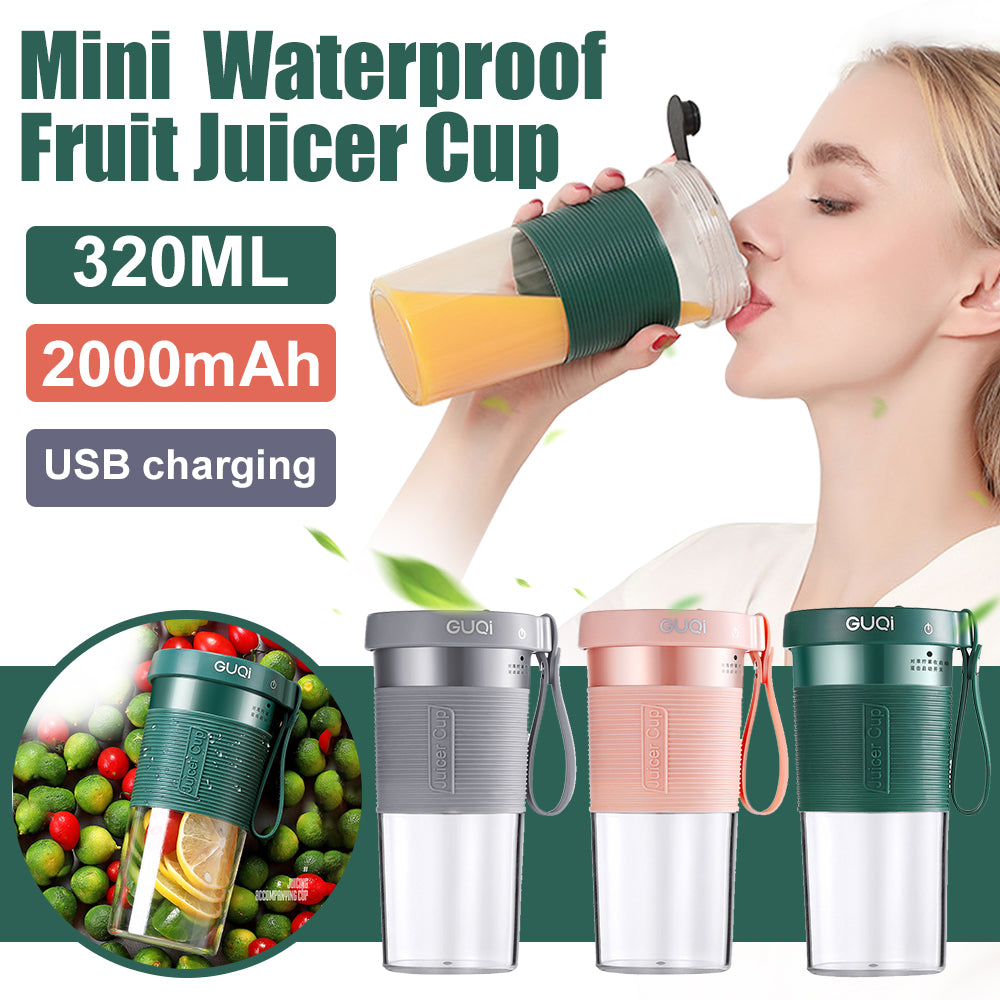 Mini USB rechargeable portable electric fruit juicer by Maroon Asteria, compact kitchen device for fresh juice on the go.