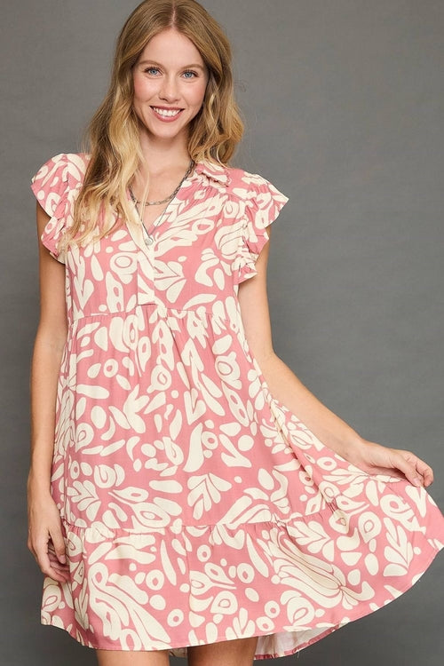 Jade Icarus Umgee two-tone printed ruffled cap sleeve mini dress in full size, featuring vibrant patterns and stylish ruffle details.