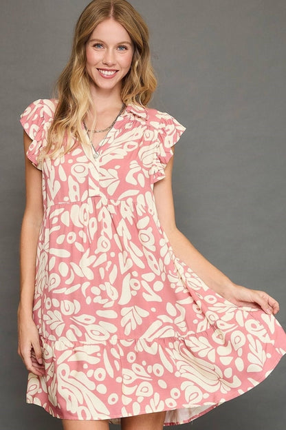 Jade Icarus Umgee two-tone printed ruffled cap sleeve mini dress in full size, featuring vibrant patterns and stylish ruffle details.