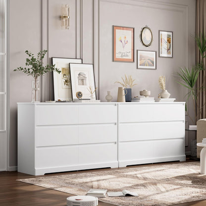 White Peach Maple six-drawer bedroom dresser with sleek design and ample storage, ideal for organized bedroom furniture.