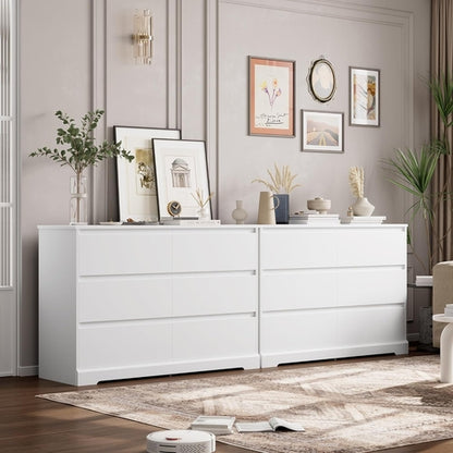 White Peach Maple six-drawer dresser with sleek handles, ideal for bedroom storage and organized furniture solutions.
