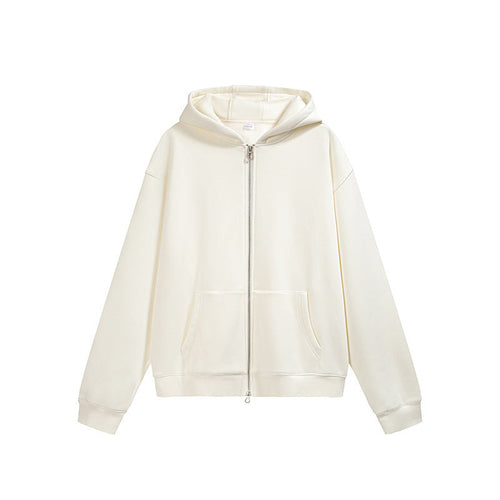 Carmine Juneberry flame single-layer fleece-lined hooded jacket in solid color, featuring a cozy hood and sleek design.