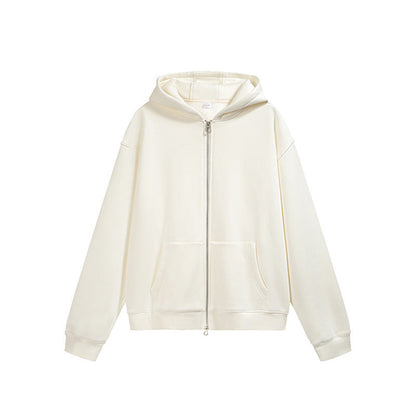 Carmine Juneberry flame single-layer fleece-lined hooded jacket in solid color, featuring a cozy hood and sleek design.